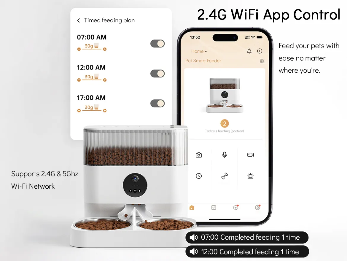 Pet Smart Feeder App Control 5L Double Stainless Steel Bowl