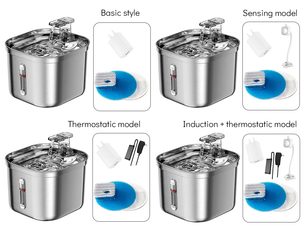 Stainless Steel Pet Water Fountain Ultra-Quiet Pump 2.2L