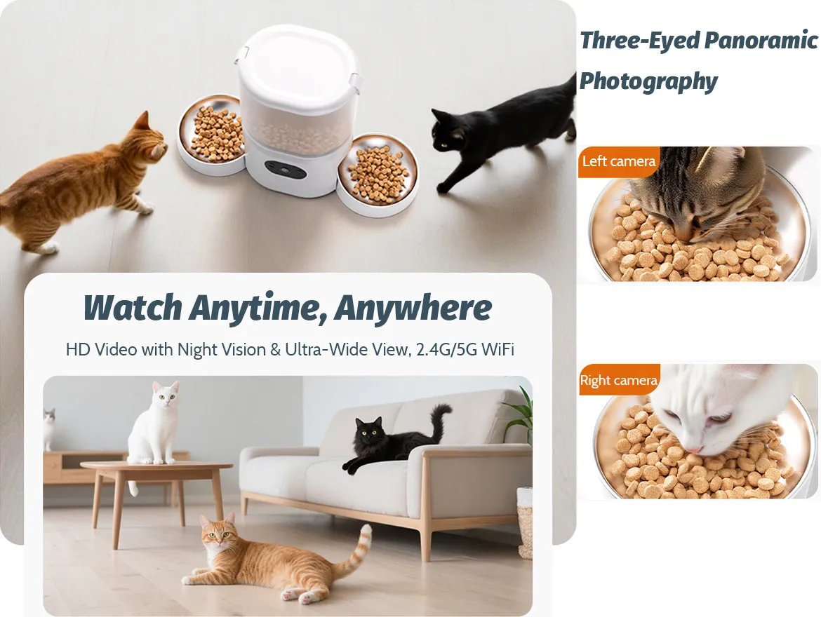 5L Automatic Cat Feeder with Three Camera, Night Vision, APP Control