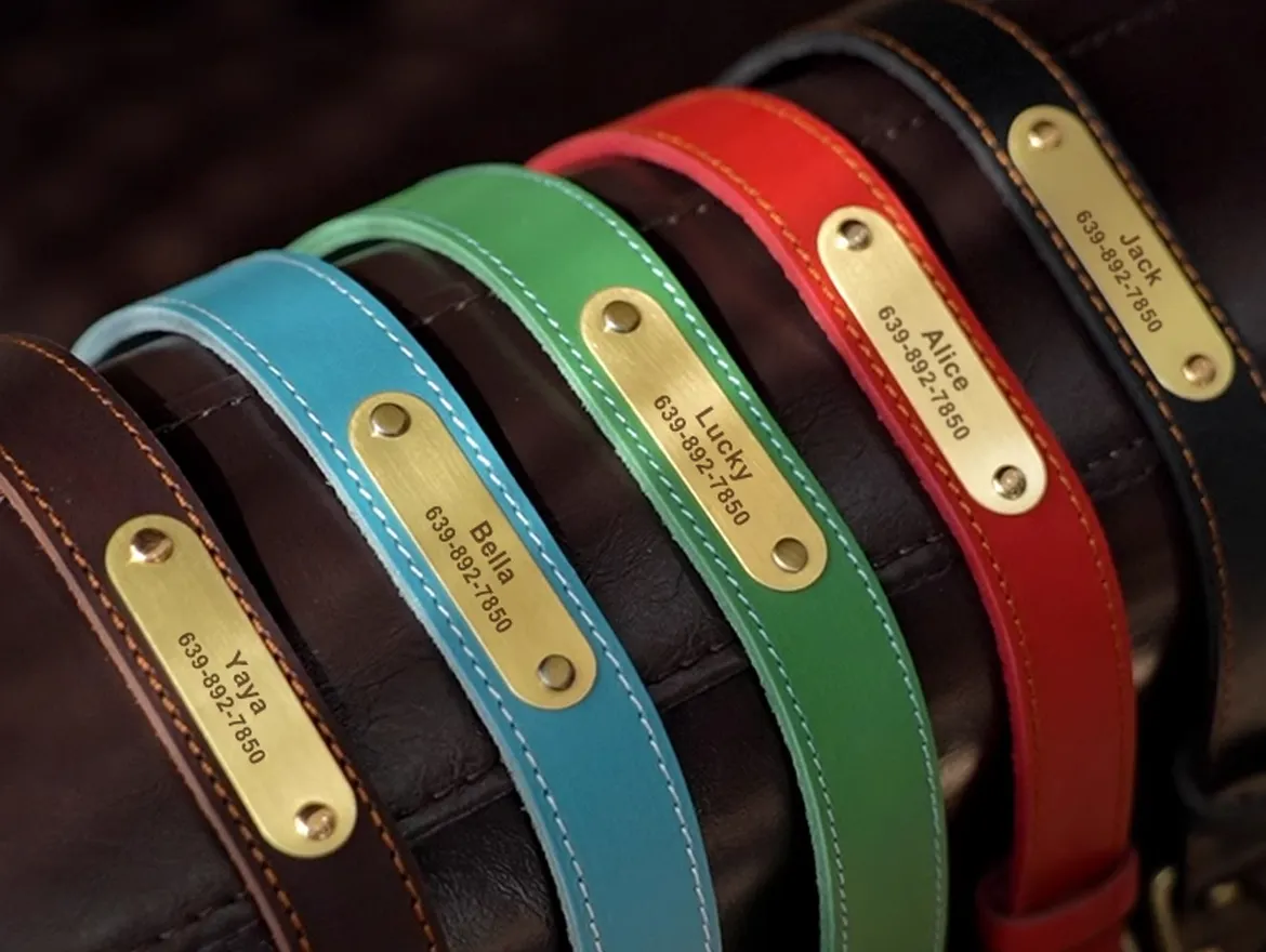 Personalized Soft Leather Pet Collars with Engraved Nameplate