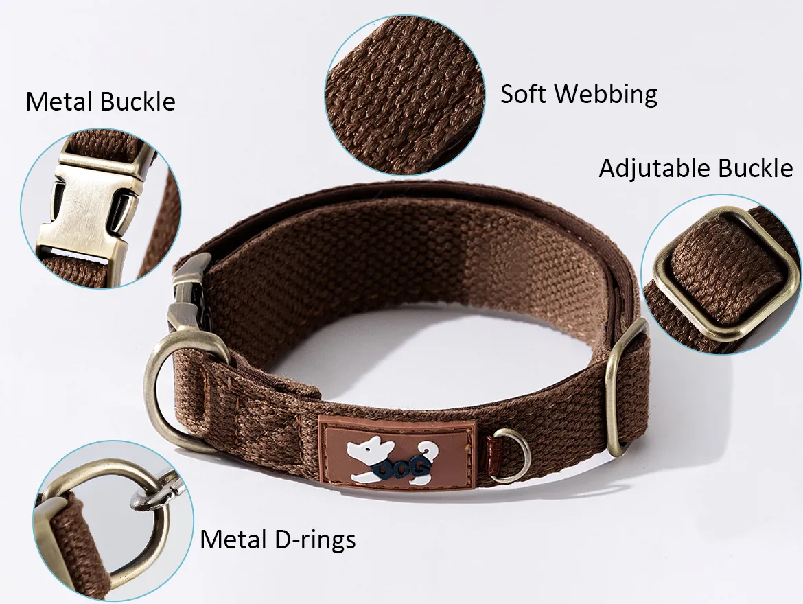 Soft Padded Nylon Adjustable Dog Collar with Metal Buckle