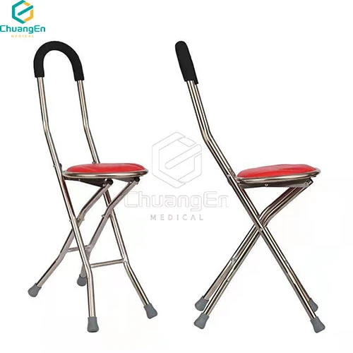 Portable Foldable Elderly Walking Stick Seat Three-legged Aluminum Folding Cane Walking Stick With Chair