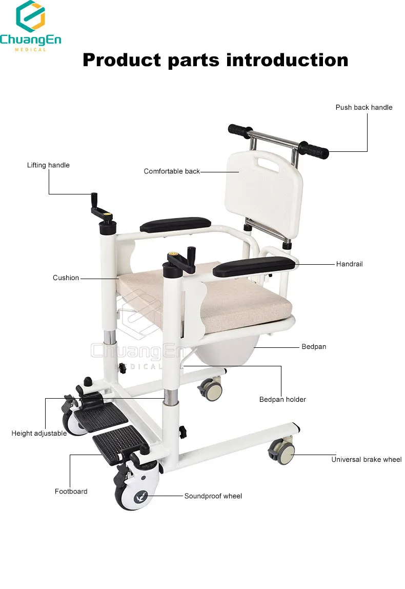 Chuangen CZY-Y01 Manual Directional Wheel Patient Lift Transfer Chairs For Disabled And Elderly