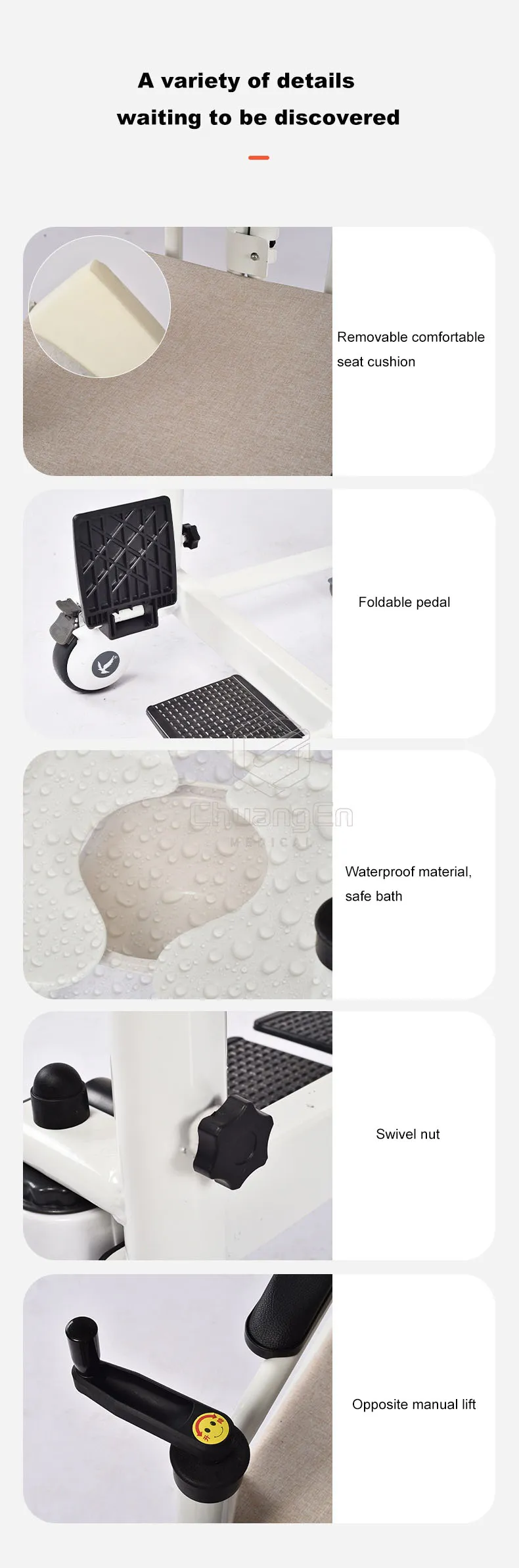 Chuangen CZY-Y01 Manual Directional Wheel Patient Lift Transfer Chairs For Disabled And Elderly