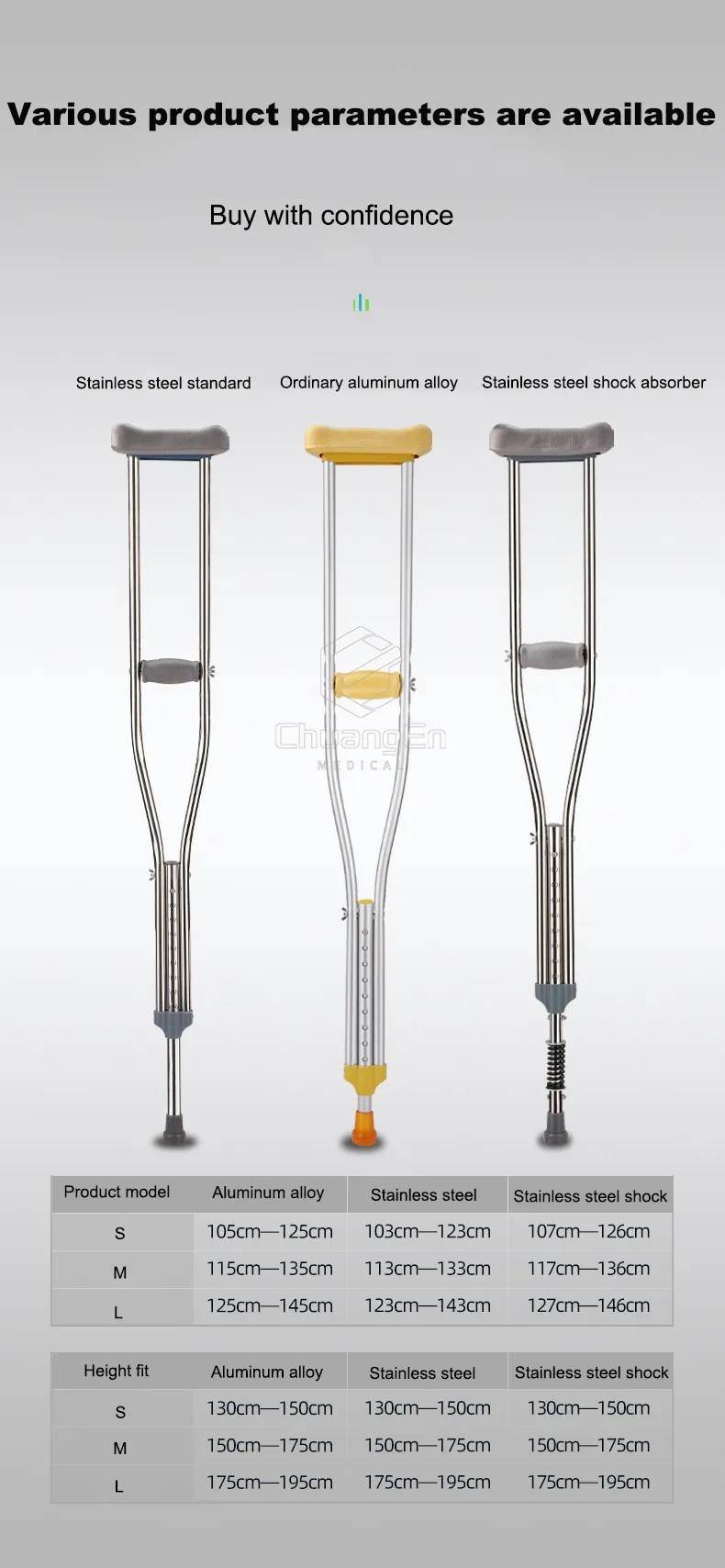 CS-01S Factory direct sales Stainless steel telescopic medical underarm crutches