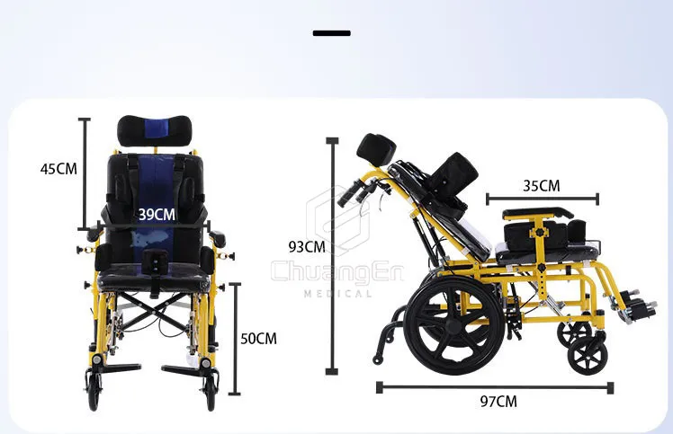 Fully Reclining Lightweight Wheelchair Stroller for Disabled Children Foldable Walker Rollator for Kids