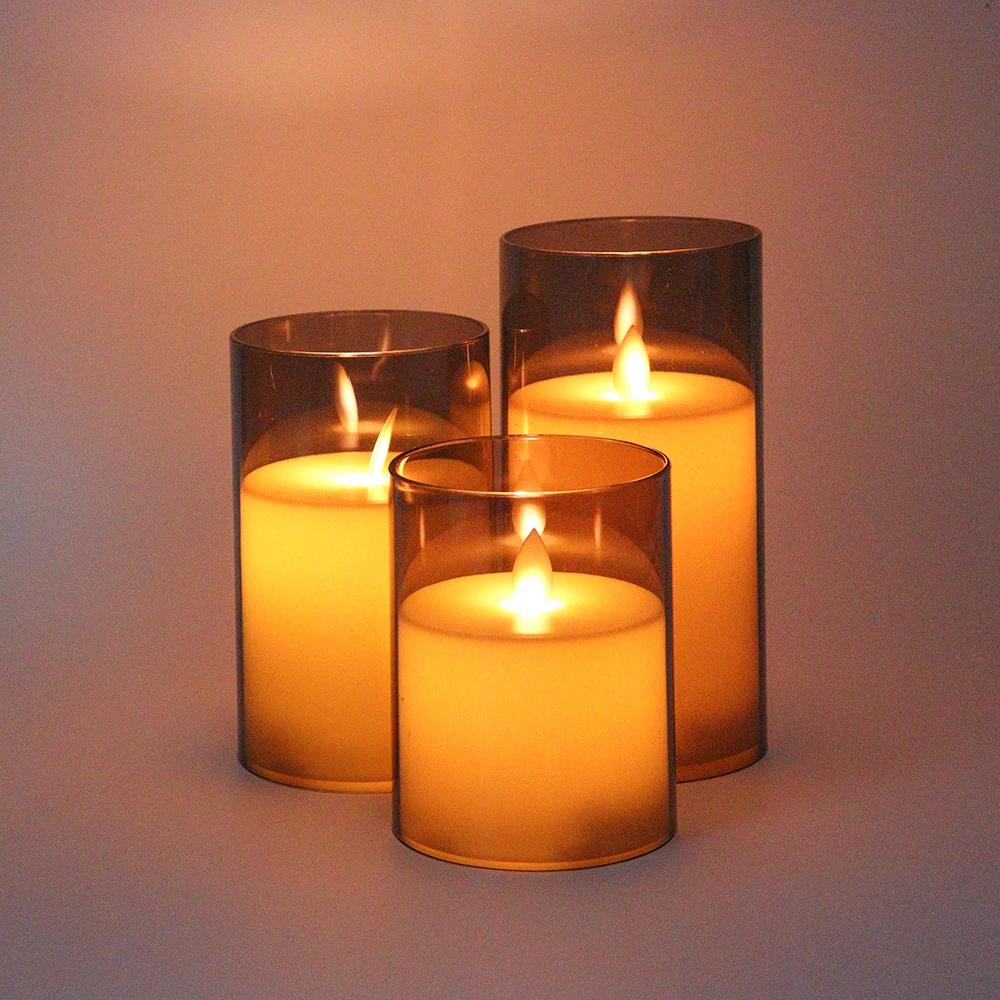 Battery Operated plastic electric pillar candle set remote control timed LED candle