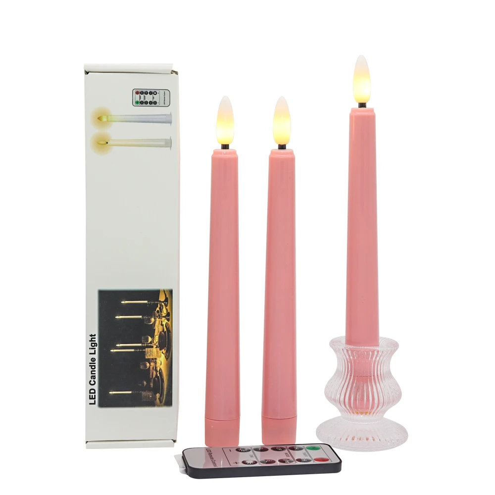 candle manufacturer wholesale household pink led taper candle set battery control