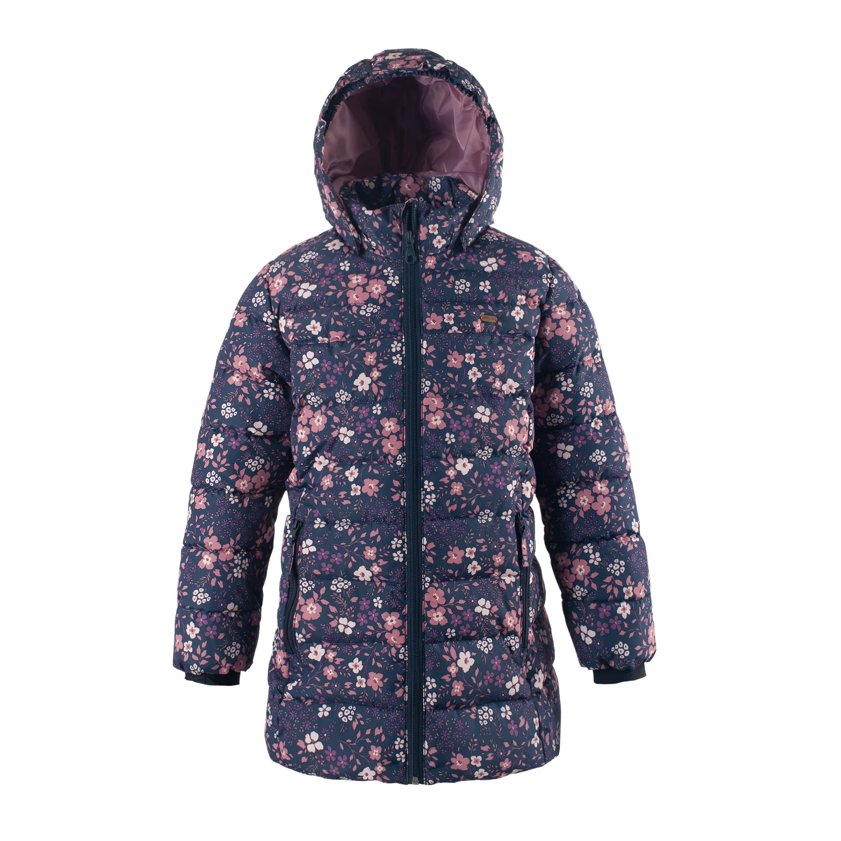 Women's Floral Print Hooded Down Coat, Long - Length Padded Winter Jacket, Stylish Flower Pattern, Warm Outdoor Outerwear with Removable Hood
