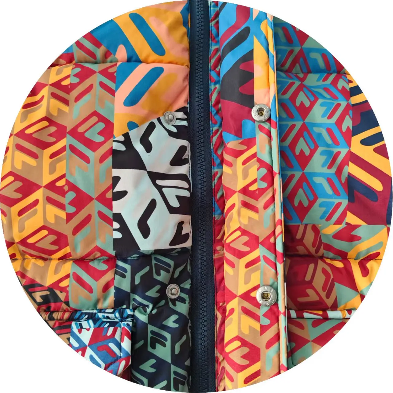 Men's Color-Block Geometric Padded Puffer Jacket with Hood