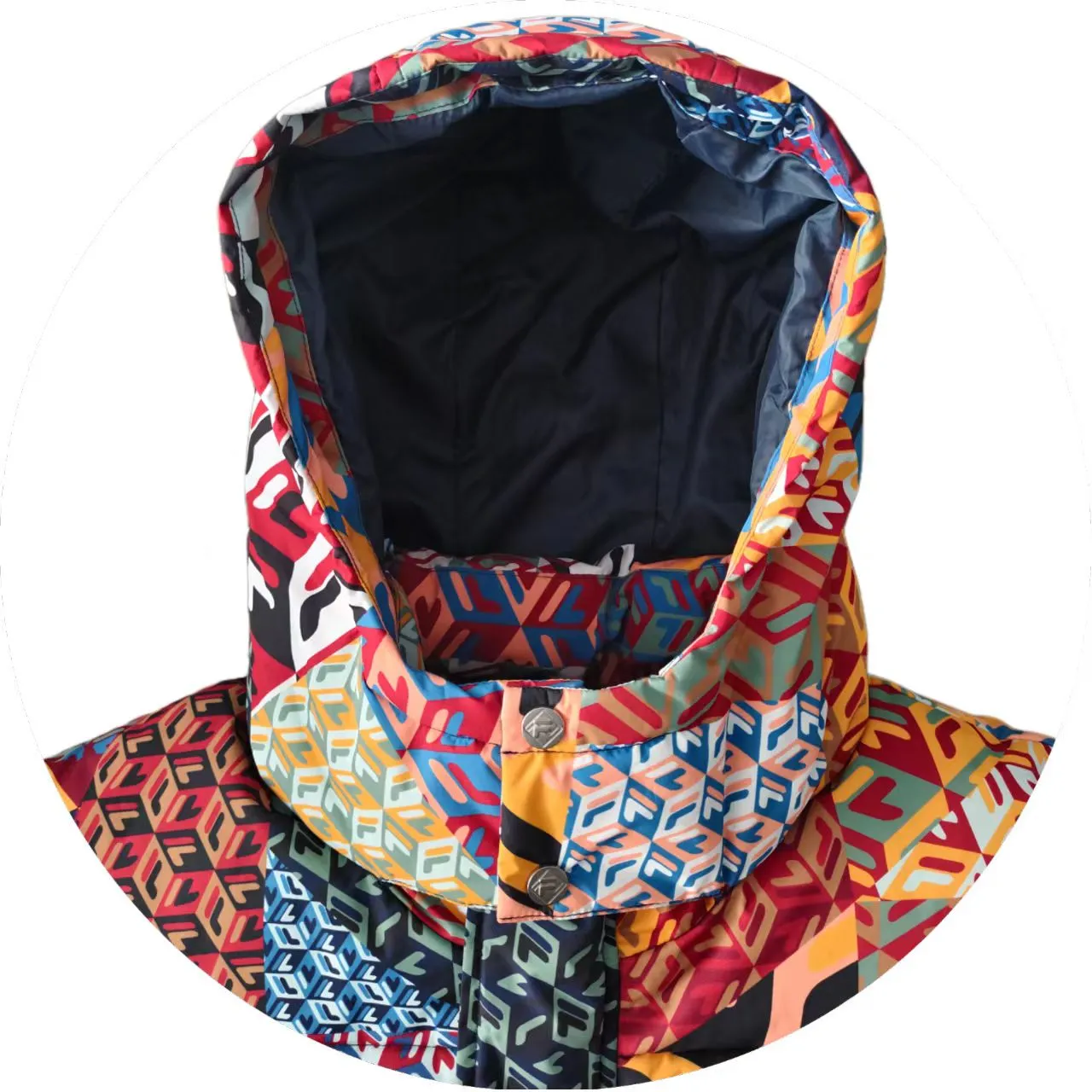 Men's Color-Block Geometric Padded Puffer Jacket with Hood