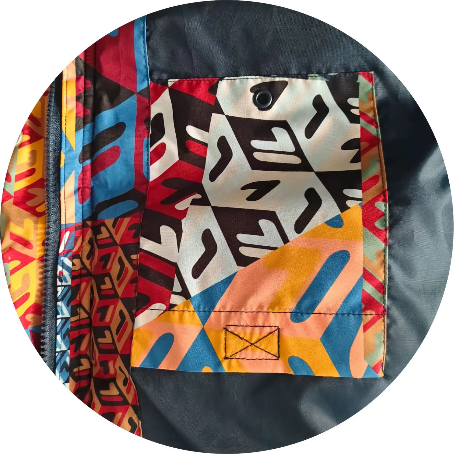 Men's Color-Block Geometric Padded Puffer Jacket with Hood