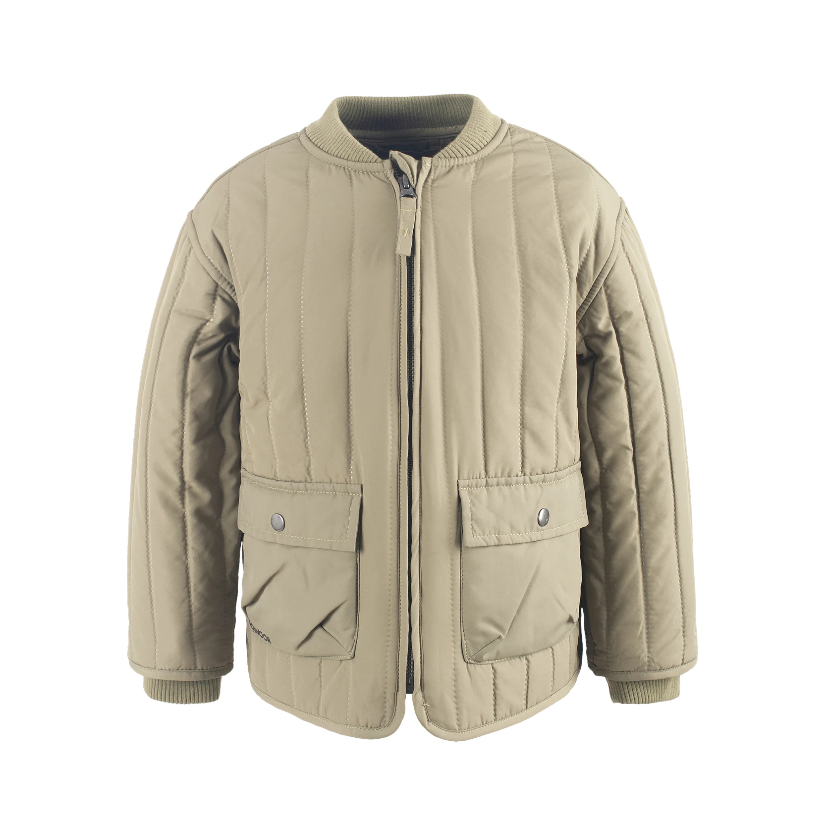 Kids' Khaki Quilted Jacket, Warm Padded with Ribbed Cuffs，Ideal for Cold Days & Casual Outings