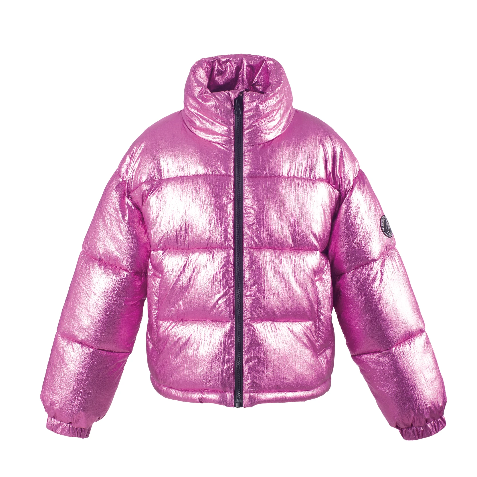 Girls' Winter Puffer Jacket - Shiny Metallic Pink High - Neck Quilted Coat for Cold Weather