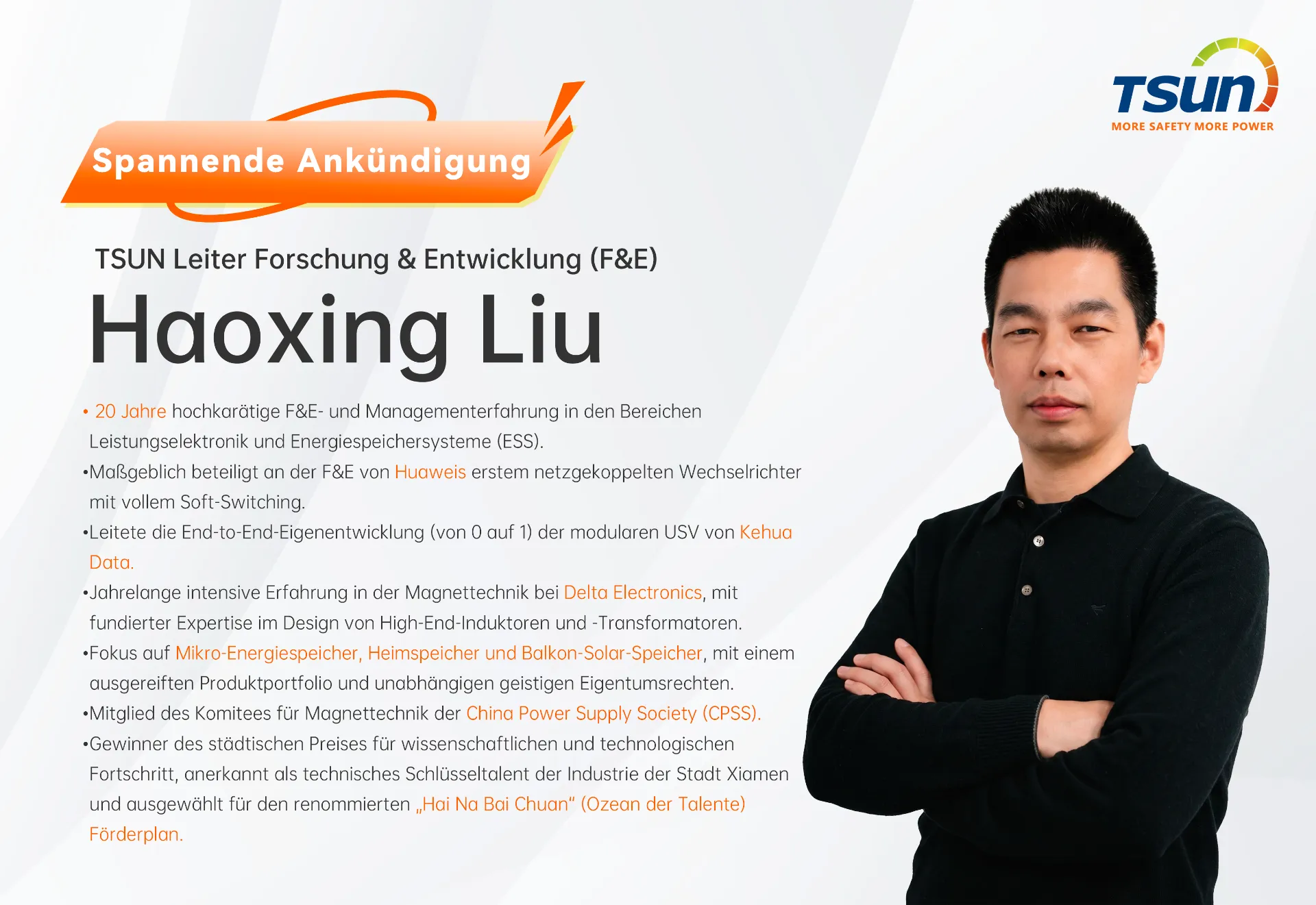 Haoxing Liu, R&D Director von TSUN Suzhou