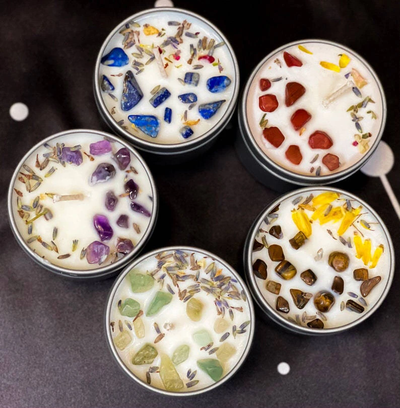 Soy Wax Energy Aromatherapy Candle Ylang Ylang Black Tin Can Dried Flower Home for Sleep Bedroom Fragrance Candle