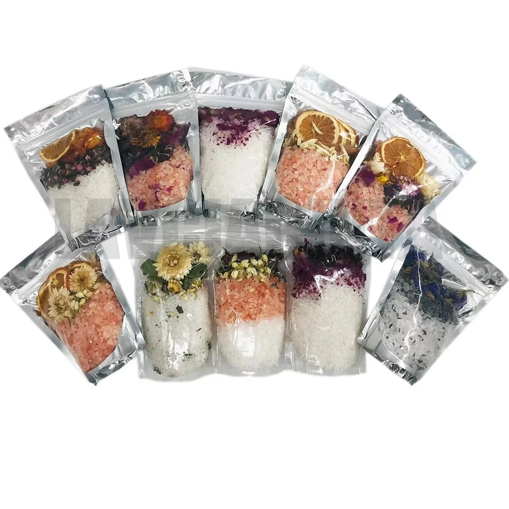 100% Natural Luxury Crystal Magic Aura Cleansing Bath Salt with Essential Oils & Dried Flowers for Purifying the Soul &Good Luck
