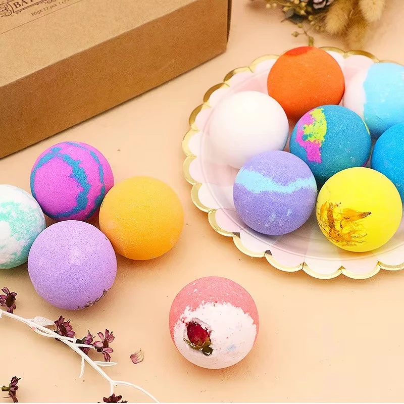 100% Natural Bath Bomb for Gift Set with Flowers Colorful Ball Lavender Sandalwood Coconut Milk Helps Sleep Relieves Stress