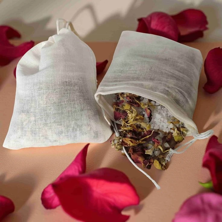 100% Natural Herbs & Petals Rose Oat Herbal Epsom Salt  Bath Tea Bag with Pure Cotton Muslin Bath Tea Bag