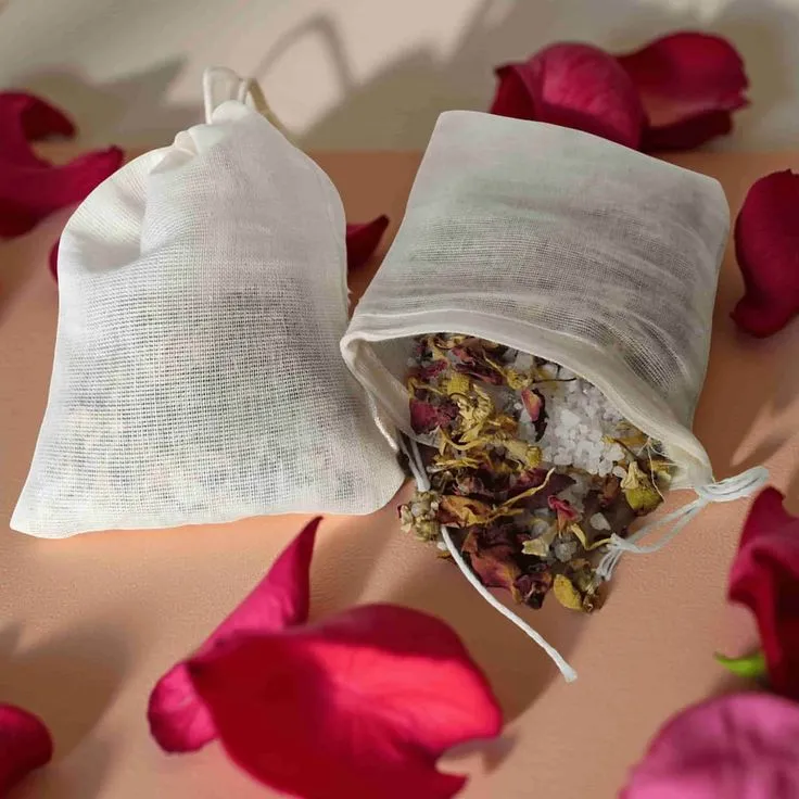 100% Natural Herbs & Petals Rose Oat Herbal Epsom Salt  Bath Tea Bag with Pure Cotton Muslin Bath Tea Bag