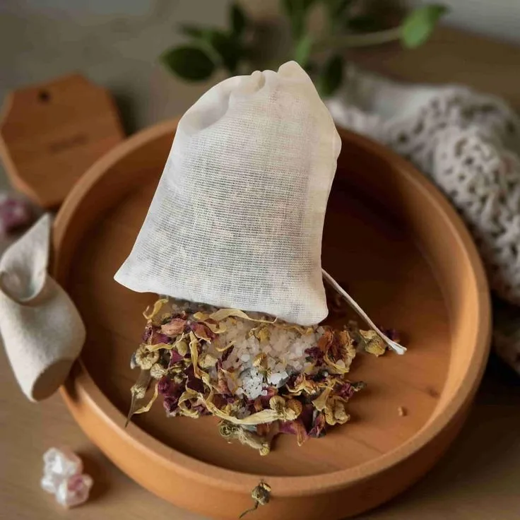 100% Natural Herbs & Petals Rose Oat Herbal Epsom Salt  Bath Tea Bag with Pure Cotton Muslin Bath Tea Bag