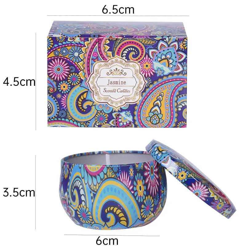 Ethnic Style Handmade Tinplate Cup Shape Aromatherapy Soy Candle Gift Box Set for Christmas Mother's Day & Festival-For Him Girl