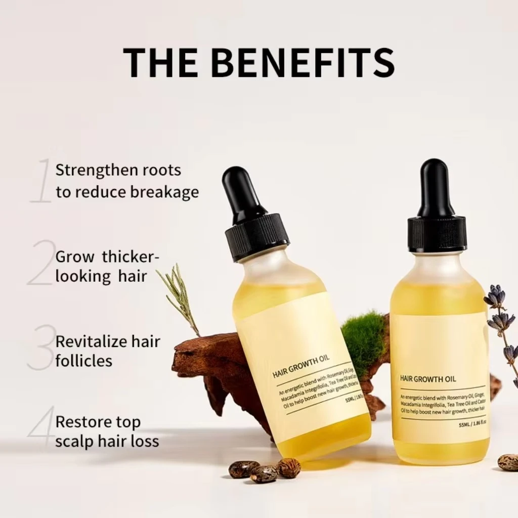 100% Natural Herbal Hair Growth Oil Tea Tree Rosemary Vegan Organic Anti-Loss Regrowth Scalp Care Curly Hair Private Label