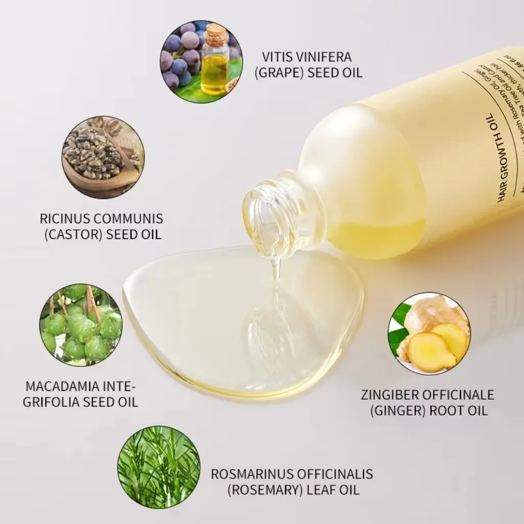 100% Natural Herbal Hair Growth Oil Tea Tree Rosemary Vegan Organic Anti-Loss Regrowth Scalp Care Curly Hair Private Label