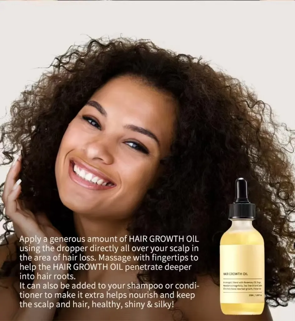 100% Natural Herbal Hair Growth Oil Tea Tree Rosemary Vegan Organic Anti-Loss Regrowth Scalp Care Curly Hair Private Label