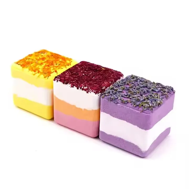 Wholesale Custom Ball Bombe De Bain Cube Bath Bombs Private Label Bubble Bath Fizzies Gift Set for Dried Flowers Bath Bombs