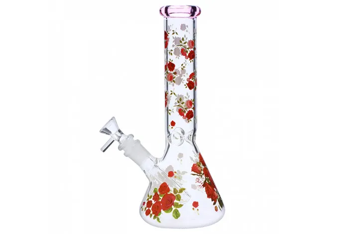 10 Inch Floral Decal Water Pipe