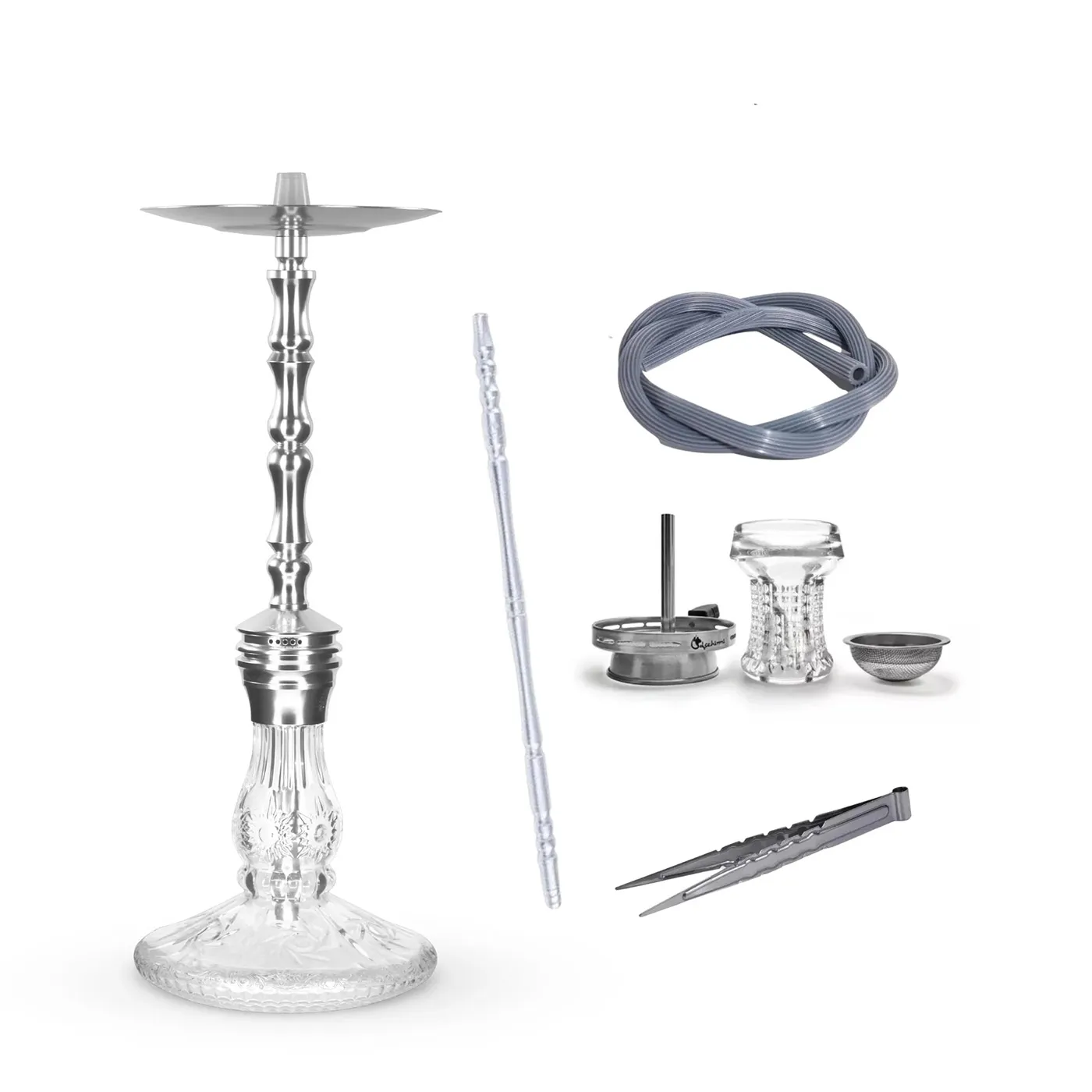 Dingshuo Roxx Silver Stainless Steel Hybrid Hookah With Crystal Glass Bowl