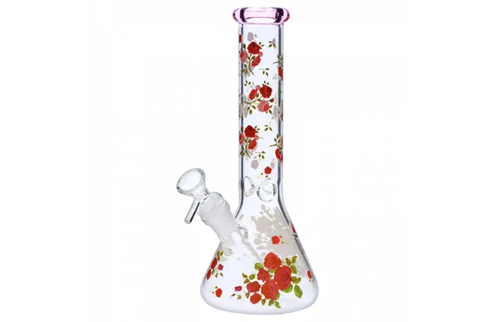 10 Inch Floral Decal Water Pipe