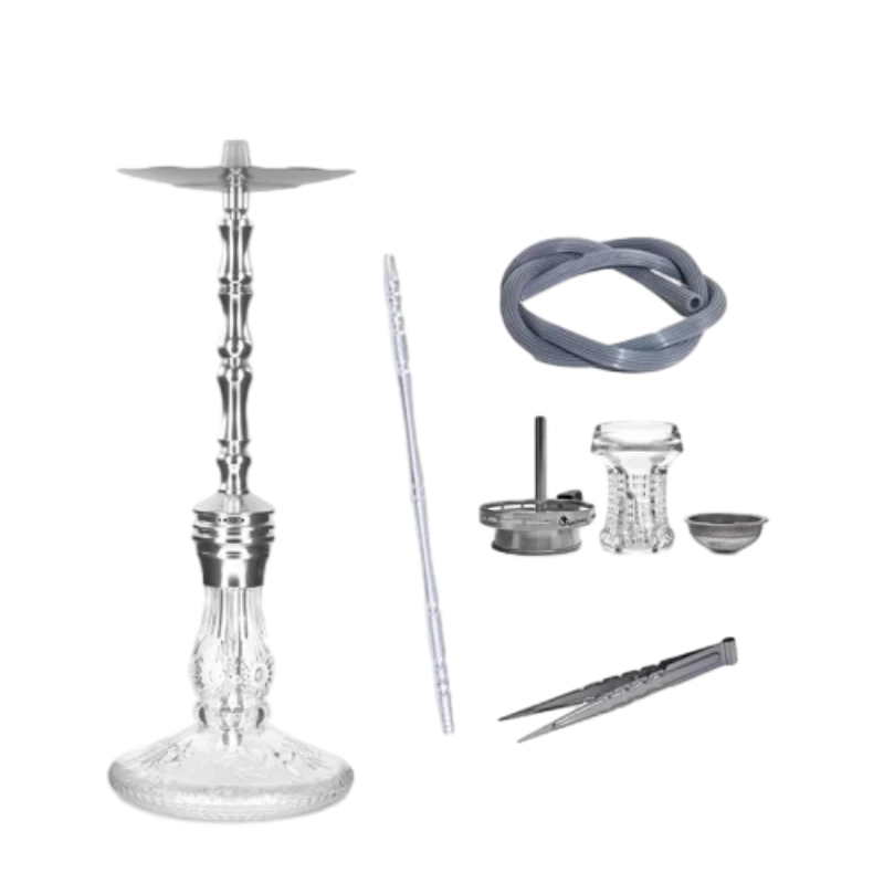 Dingshuo Roxx Silver Stainless Steel Hybrid Hookah With Crystal Glass Bowl