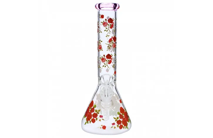 10 Inch Floral Decal Water Pipe