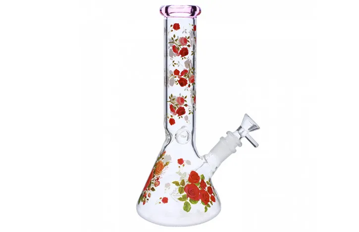 10 Inch Floral Decal Water Pipe