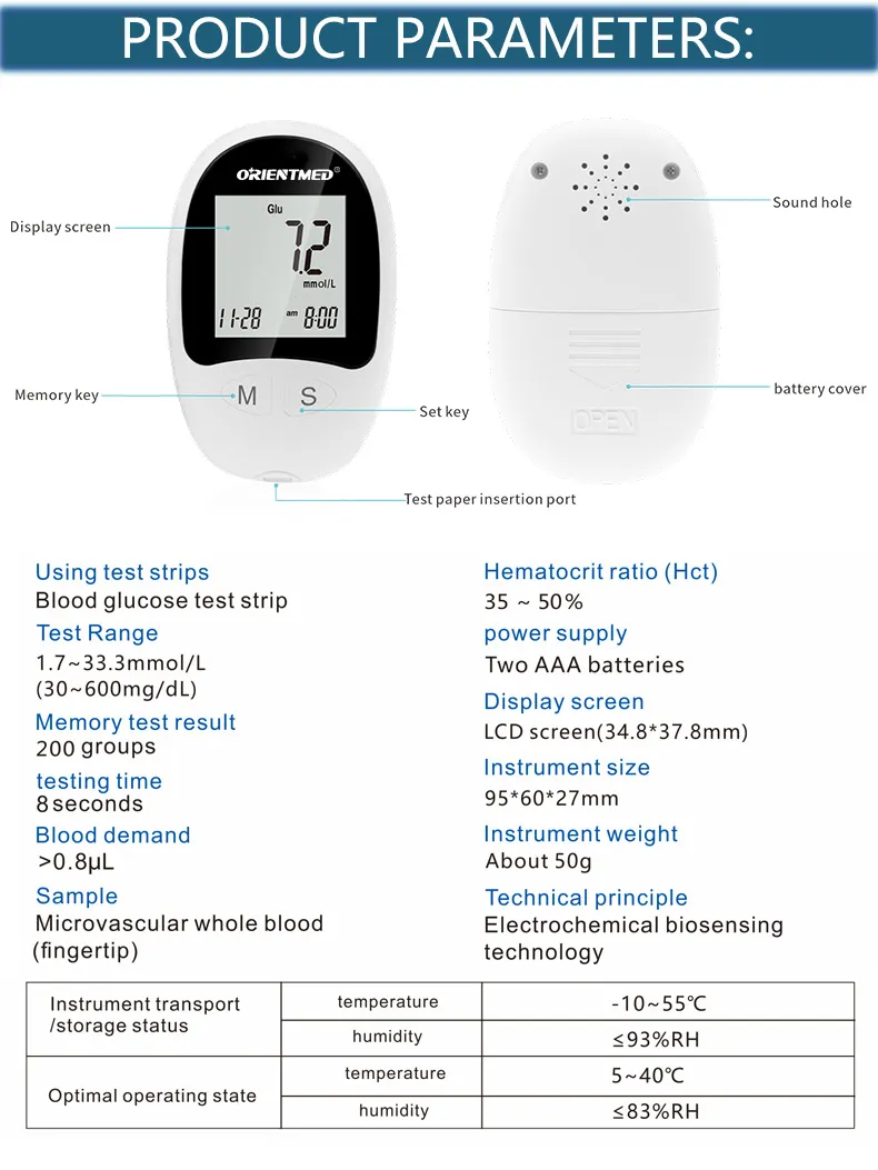 ORT202 blood glucose meter for home use