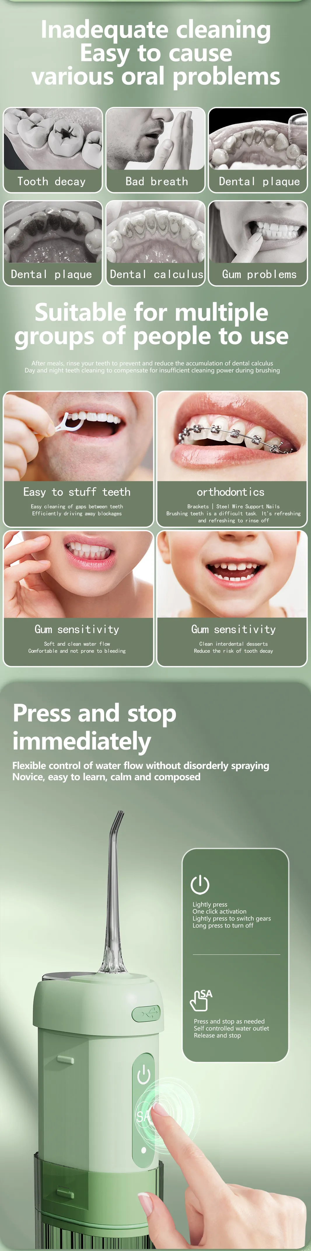 B33 Portable Electric Oral Irrigator with Waterproof English Operating Language for Household Use