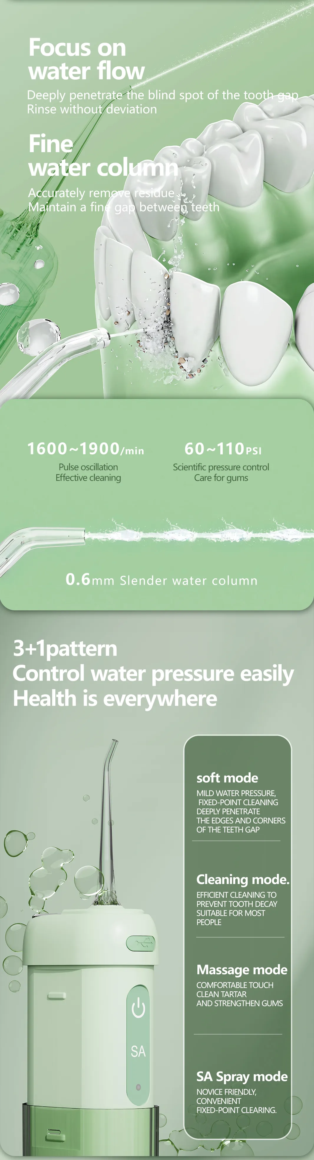 B33 Portable Electric Oral Irrigator with Waterproof English Operating Language for Household Use