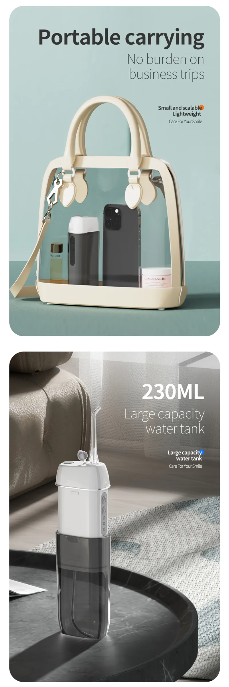 B41 Hot Sale Waterproof Rechargeable Cordless ABS Portable 260ml Oral Plaque Stain Removal Device