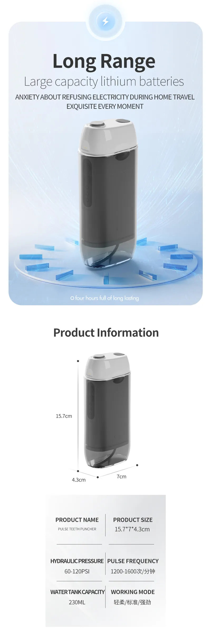 B41 Hot Sale Waterproof Rechargeable Cordless ABS Portable 260ml Oral Plaque Stain Removal Device