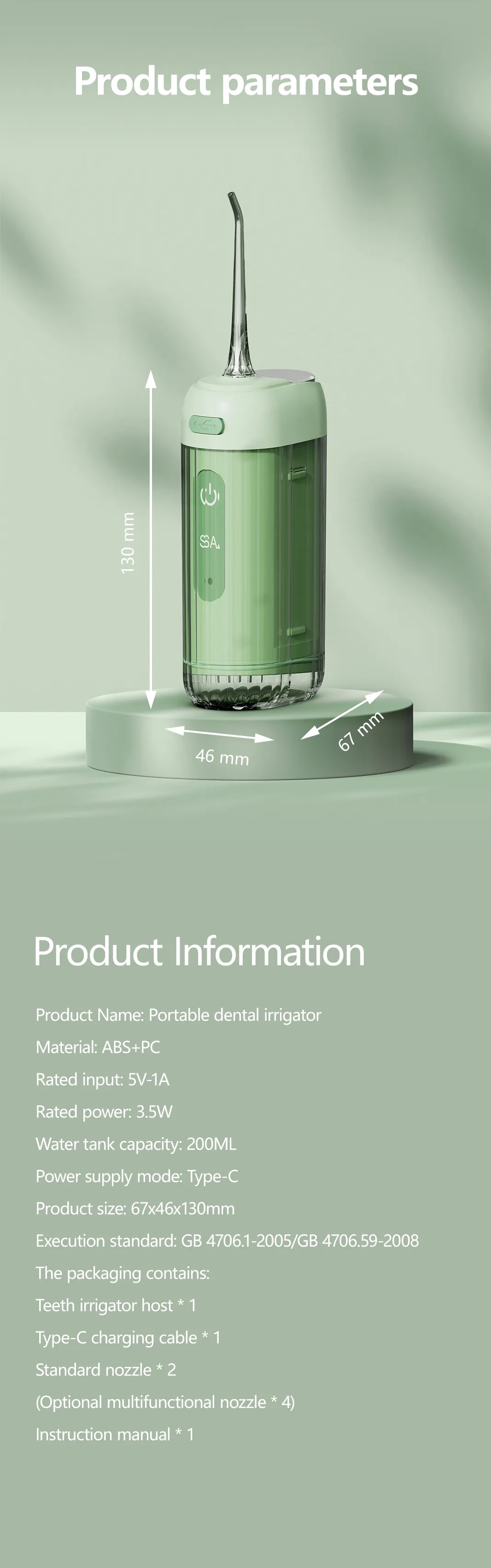 B33 Portable Electric Oral Irrigator with Waterproof English Operating Language for Household Use