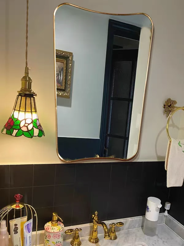 Black Bathroom Vanity Mirrors, Irregular Wall Mirror with Black Frame, Modern Asymmetrical Wall Mirror