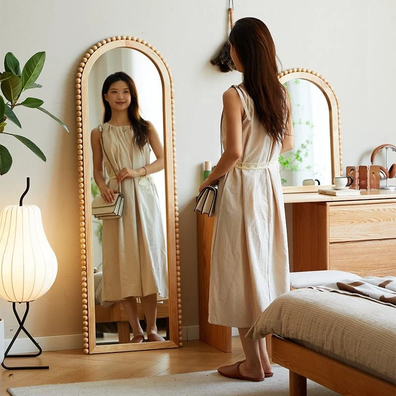 Beaded Arch Wooden Full-Length Mirror for Bedroom