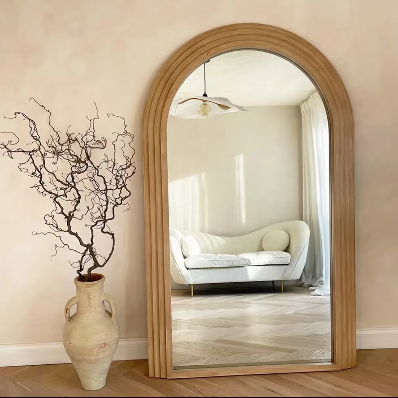 Large Size Solid Wood Framed Full-Length Dressing Mirror Arch Shaped Furniture Mirror for Living Room Decorative Wall Use
