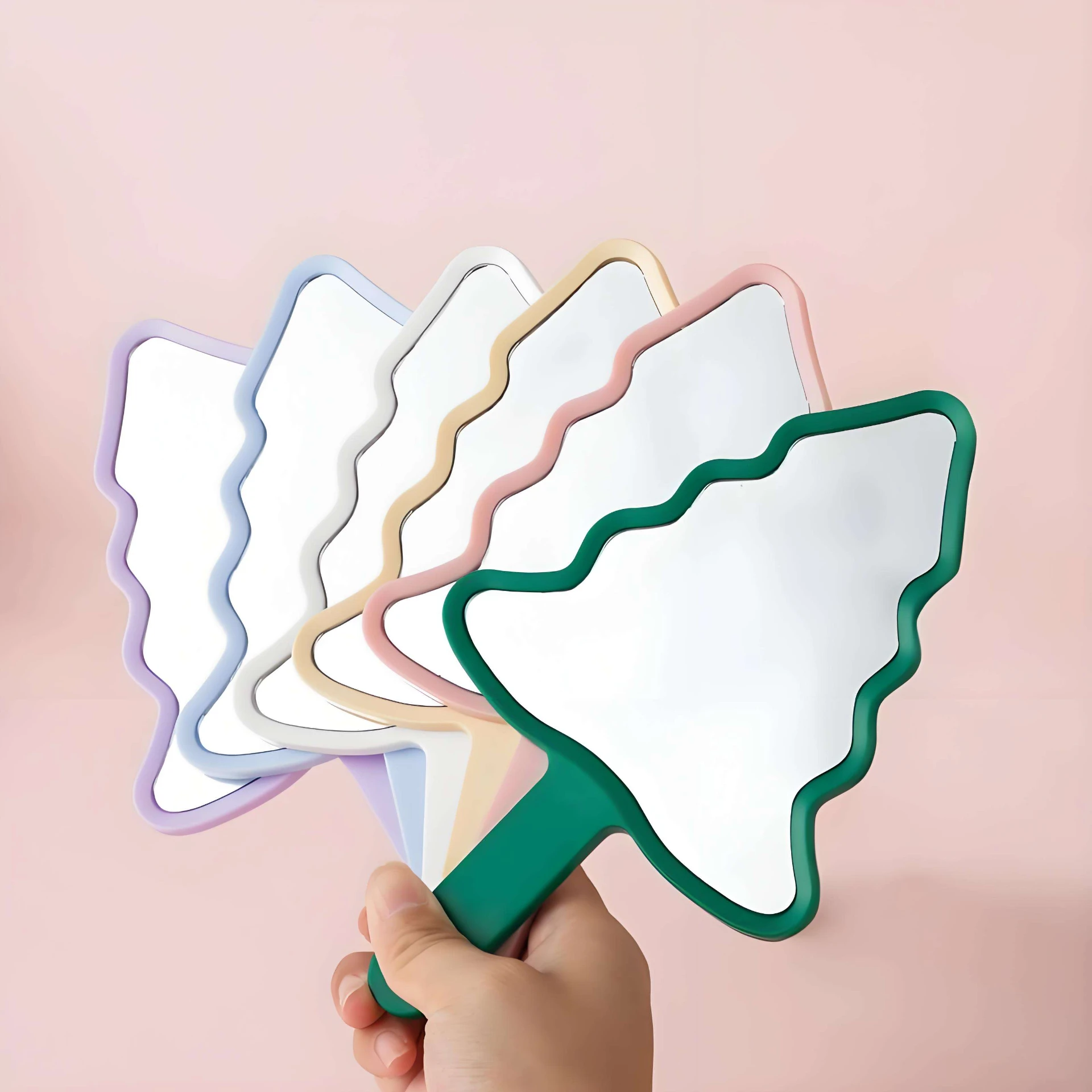 Christmas Tree Shaped Hand Mirror Custom Makeup Beauty Mirror for Gift