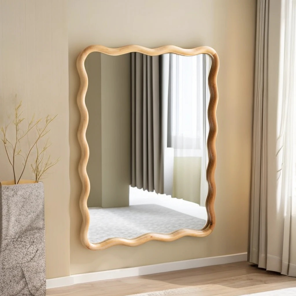 Wavy Natural Wood Frame Mirror