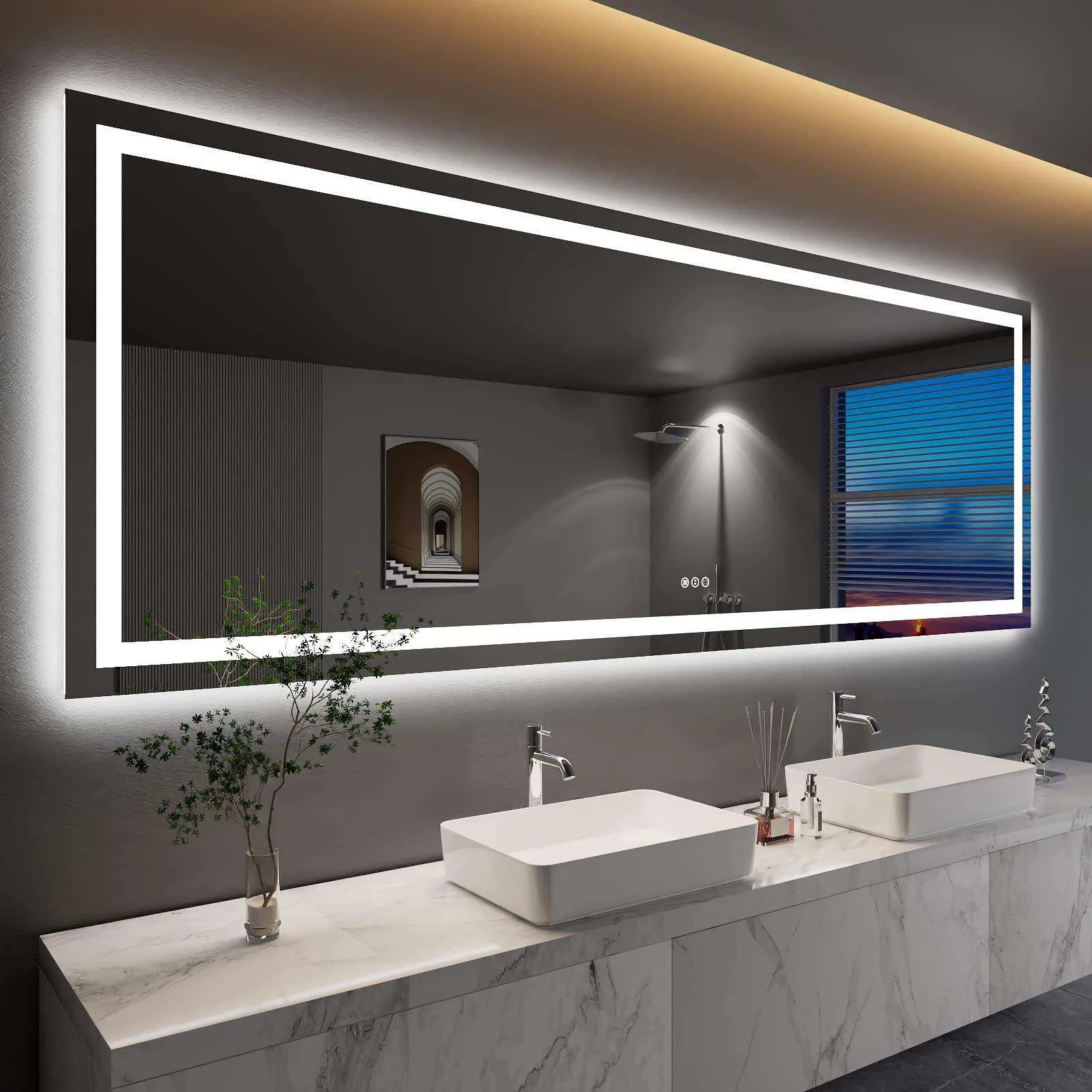 Aluminum Alloy Frame Bathroom Smart Mirror Bathroom Mirror with LED Light Anti Fog Wall Mounted Custom Bathroom Mirror