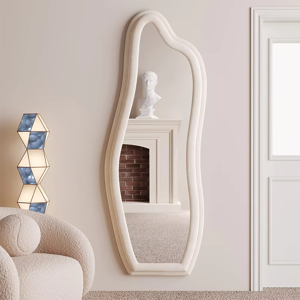 Free-Standing Tri-Color Frameless Soft-Padded Glass Mirror Handmade Irregular Design for Bedroom Living Room Makeup Area