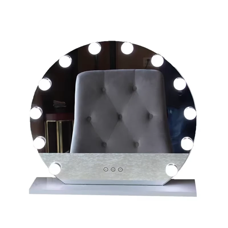 Contemporary 11 Bulbs LED Light Vanity Mirror Round Smart Standing Makeup Table with Rechargeable Metal for Cosmetics